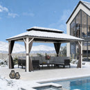 PURPLE LEAF Modern Gazebo Grey Hardtop Galvanized Steel Double Roof White Aluminum Poles with Curtains and Netting