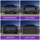 PURPLE LEAF Modern Gazebo Grey Hardtop Galvanized Steel Double Roof White Aluminum Poles with Curtains and Netting with Lights-clear