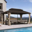 PURPLE LEAF Hardtop Gazebo Featuring Galvanized Steel Double Roof and Bronze Aluminum Frame with Curtains Netting and Reinforcement Support Rods