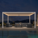 PURPLE LEAF Caesar LED Louvered Pergola with Integrated Solar Strip Lights Adjustable Aluminum Louvers Wind Resistant Pergolas for Patio Dining Deck Garden Yard White