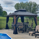 PURPLE LEAF Metal Gazebo Double Roof Wood Grain Aluminum Frame with Curtains and Netting