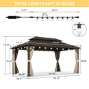 PURPLE LEAF Hardtop Gazebo Featuring Galvanized Steel Double Roof and Bronze Aluminum Frame with Curtains and Netting for Backyard with Lights-milky