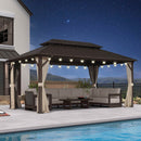 PURPLE LEAF Hardtop Gazebo Featuring Galvanized Steel Double Roof and Bronze Aluminum Frame with Curtains and Netting for Poolside with Lights-clear