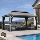 PURPLE LEAF Patio Gazebo for Pool Light Grey Hardtop Galvanized Steel Roof with Reinforcement Support Rod