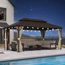 PURPLE LEAF Hardtop Gazebo Featuring Galvanized Steel Double Roof and Bronze Aluminum Frame with Curtains and Netting for Backyard with Lights-milky