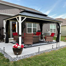 PURPLE LEAF Modern Gazebo Grey Hardtop Galvanized Steel Double Roof White Aluminum Poles with Curtains and Netting