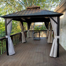 PURPLE LEAF Hardtop Gazebo Featuring Galvanized Steel Double Roof and Bronze Aluminum Frame with Curtains and Netting for Backyard with Lights-milky