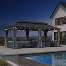 PURPLE LEAF Patio Gazebo for Backyard Grey Hardtop Galvanized Steel Roof Awning with String Lights-clear