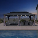 PURPLE LEAF Grey Hardtop Gazebo with Heavy Duty Galvanized Steel Double Roof with String Lights-milky