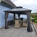 PURPLE LEAF Grey Hardtop Gazebo with Heavy Duty Galvanized Steel Double Roof with Netting and Curtains