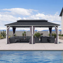 PURPLE LEAF Modern Gazebo Grey Hardtop Galvanized Steel Double Roof White Aluminum Poles with Curtains and Netting