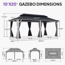 PURPLE LEAF Modern Gazebo Grey Hardtop Galvanized Steel Double Roof White Aluminum Poles with Curtains and Netting