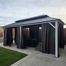PURPLE LEAF Modern Gazebo Grey Hardtop Galvanized Steel Double Roof White Aluminum Poles with Curtains and Netting with Lights-milky