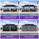 PURPLE LEAF Modern Gazebo Grey Hardtop Galvanized Steel Double Roof White Aluminum Poles with Curtains and Netting