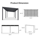 PURPLE LEAF Caesar Hardtop Louvered Pergola, Slanted Roof Outdoor Aluminum Patio Pergola with Adjustable Rainproof Roof, Heavy-Duty Lean to Gazebo for Patios Backyard Deck, Gray