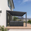 PURPLE LEAF Caesar Hardtop Louvered Pergola, Slanted Roof Outdoor Aluminum Patio Pergola with Adjustable Rainproof Roof, Heavy-Duty Lean to Gazebo for Patios Backyard Deck, Gray