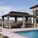 PURPLE LEAF Hardtop Gazebo Featuring Galvanized Steel Double Roof and Bronze Aluminum Frame with Curtains Netting and Reinforcement Support Rods