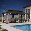 PURPLE LEAF Hardtop Gazebo Featuring Galvanized Steel Double Roof and Bronze Aluminum Frame with Curtains and Netting for Poolside with Lights-clear