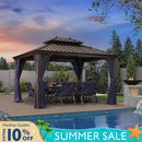 PURPLE LEAF Outdoor Hardtop Gazebo for Patio Bronze Aluminum Frame Pavilion with Navy-Blue Curtain and Reinforced Support Rods