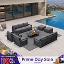 PURPLE LEAF Caesar Enclosed Patio Conversation Set with Grey Cushion Pillows and Ottoman for Porch Garden
