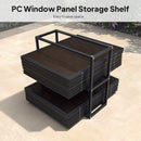 PURPLE LEAF Sunroom Hardtop Gazebo with Wood Grain Columns Black Frame Double Roof Galvanized Steel Solarium All-Weather Screen House