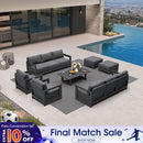 PURPLE LEAF Caesar Enclosed Patio Conversation Set with Grey Cushion Pillows and Ottoman for Porch Garden