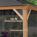 PURPLE LEAF Hardtop Gazebo for Patio Wood Grain Aluminum Frame Awning with String Lights-clear