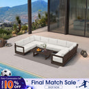 PURPLE LEAF Caesar U-Shaped Patio Conversation Set with Bronze Cushion Pillows and Ottoman Couch for Patio Backyard