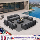 PURPLE LEAF Caesar Enclosed Patio Conversation Set with Grey Cushion Pillows and Ottoman for Porch Garden