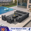 PURPLE LEAF Caesar Open-End Patio Conversation Set with Grey Cushion Pillows and Ottoman for Modern Outdoor Deck