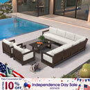 PURPLE LEAF Caesar Open-End Patio Conversation Set with Bronze Cushion Pillows and Ottoman for Modern Outdoor Deck