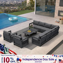 PURPLE LEAF Caesar Open-End Patio Conversation Set with Grey Cushion Pillows and Ottoman for Modern Outdoor Deck