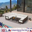 PURPLE LEAF Caesar U-Shaped Patio Conversation Set with Bronze Cushion Pillows and Ottoman Couch for Patio Backyard