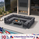 PURPLE LEAF Caesar U-Shaped Patio Conversation Set with Grey Cushion Pillows and Ottoman Couch for Patio Backyard