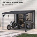 PURPLE LEAF Lean to Gazebo Metal Roof Patio Cover Built-in Drain Slots Wall Mounted Gazebo with Lights-clear for Outdoor Extension