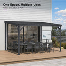 PURPLE LEAF Lean to Gazebo Metal Roof Patio Cover Built-in Drain Slots Wall Mounted Gazebo with Lights-mikly for Outdoor Extension