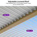 PURPLE LEAF Caesar Louvered Pergola Outdoor Wood Grain Aluminum Pergola with Adjustable Roof Patio Hardtop Gazebo for Backyard Garden