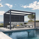 PURPLE LEAF Athena Louvered Pergola Grey Outdoor Aluminum Pergola with Shutter Wall Adjustable Gazebo Rainproof for Patio Deck Garden