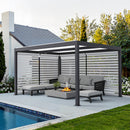 PURPLE LEAF Athena Louvered Pergola Grey Outdoor Aluminum Pergola with Roller Blinds Adjustable Gazebo Rainproof for Patio Deck Garden