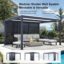 PURPLE LEAF Athena Louvered Pergola Grey Outdoor Aluminum Pergola with Shutter Wall Adjustable Gazebo Rainproof for Patio Deck Garden