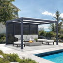 PURPLE LEAF Athena Louvered Pergola Grey Outdoor Aluminum Pergola with Shutter Wall Adjustable Gazebo Rainproof for Patio Deck Garden