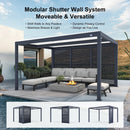 PURPLE LEAF Athena Louvered Pergola Grey Outdoor Aluminum Pergola with Shutter Wall Adjustable Gazebo Rainproof for Patio Deck Garden