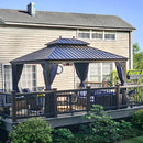 PURPLE LEAF Outdoor Hardtop Gazebo for Patio Bronze Aluminum Frame Pavilion with Navy-Blue Curtain and Reinforced Support Rods