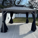 PURPLE LEAF Patio Gazebo for Pool Light Grey Hardtop Galvanized Steel Roof with Upgraded Curtains