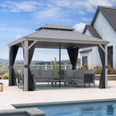 PURPLE LEAF Patio Gazebo for Pool Light Grey Hardtop Galvanized Steel Roof with Reinforcement Support Rod