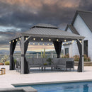 PURPLE LEAF Patio Gazebo for Pool Light Grey Hardtop Galvanized Steel Roof with String Lights-milky