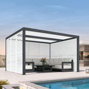PURPLE LEAF Athena Louvered Pergola Grey Outdoor Aluminum Pergola with Shutter Wall Adjustable Gazebo Rainproof for Patio Deck Garden