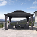 PURPLE LEAF Patio Gazebo for Backyard Grey Hardtop Galvanized Steel Roof Awning with Upgrade Curtain