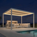 PURPLE LEAF Athena Louvered Pergola White Outdoor Aluminum Pergola with Strip Lights Adjustable Gazebo for Patio Deck Garden