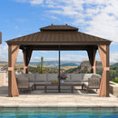 PURPLE LEAF Outdoor Hardtop Gazebo for Garden Bronze Double Roof Aluminum Frame Pavilion with Reinforcement Support Rod